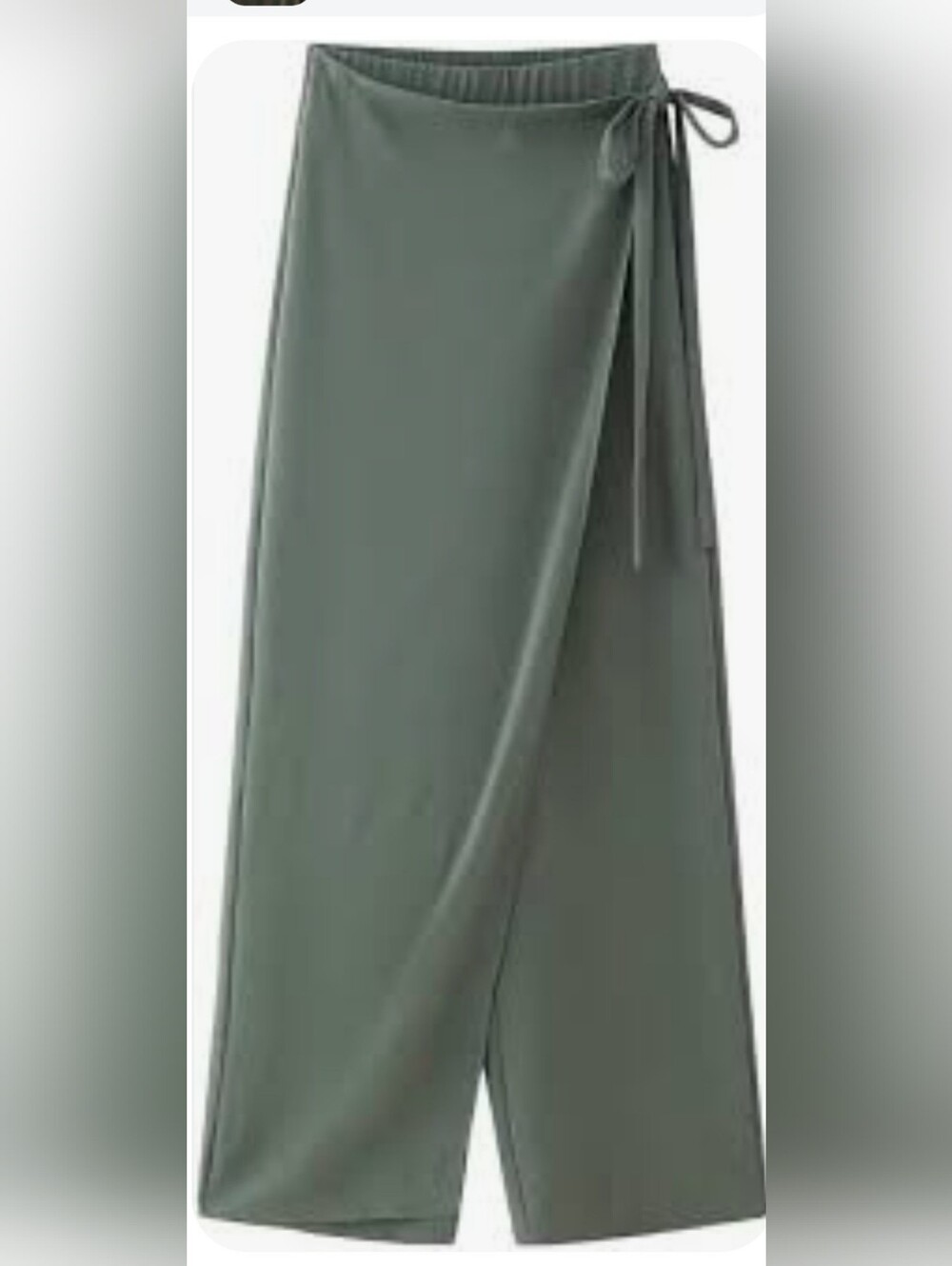 Zara Olive Wrap Wide-Leg Pants/Skirt with Side Tie
